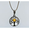 Pendentif Ambre Baltique Miel Arbre de Vie Argent 925 avec Cordon Réglable