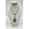Pendentif Ambre Baltique Ovale sur Structure Argent 3 cm et Chaîne Argent 925 44 cm