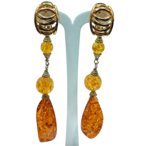 Boucles Ambre Copal Vintage à Clips Plaquées Or