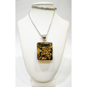 Pendentif Ambre Vert Argent 925 3X2.5 cm avec Chaîne 45 cm