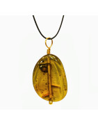 Pendentif Ambre Vert Ovale sur Cordon Réglable