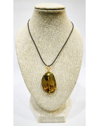 Pendentif Ambre Vert Ovale sur Cordon Réglable