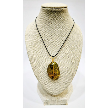 Pendentif Ambre Vert Ovale sur Cordon Réglable