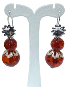Boucles Ambre Copal Fleur Acier Inoxydable