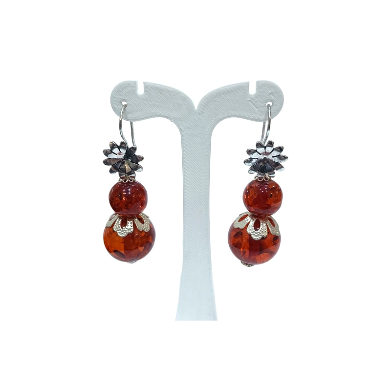 Boucles Ambre Copal Fleur Acier Inoxydable