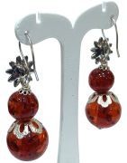 Boucles Ambre Copal Fleur Acier Inoxydable