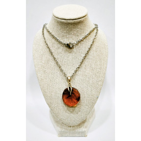 Pendentif Ambre Baltique Cognac Rond Argent 925 Ø2cm avec Chaîne 46 cm