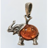 Pendentif Ambre Eléphant Argent 925 avec Chaîne Acier Inox 46 cm