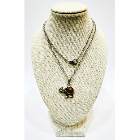 Pendentif Ambre Eléphant Argent 925 avec Chaîne Acier Inox 46 cm