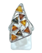 Bague Ambre Vert Jaune Cognac Argent 925 Taille 56