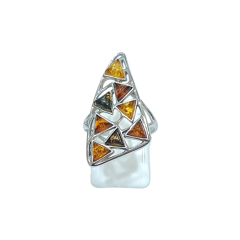 Bague Ambre Vert Jaune Cognac Argent 925 Taille 56