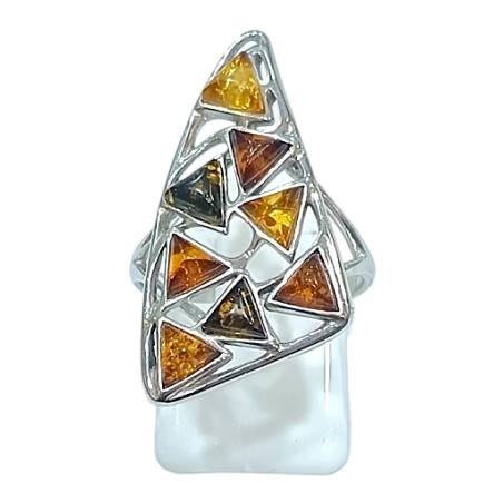 Bague Ambre Vert Jaune Cognac Argent 925 Taille 56