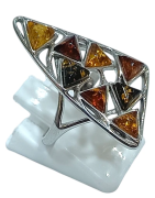 Bague Ambre Vert Jaune Cognac Argent 925 Taille 56