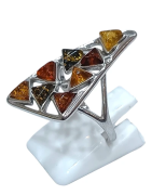 Bague Ambre Vert Jaune Cognac Argent 925 Taille 56