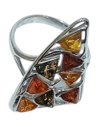 Bague Ambre Vert Jaune Cognac Argent 925 Taille 56