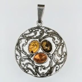 Pendentif Ambre Baltique Multicolore Argent 925 Ø3cm