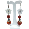 Boucles Nacre Fleur Perles Hématite Ambre Copal Acier Inoxydable
