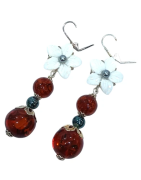 Boucles Nacre Fleur Perles Hématite Ambre Copal Acier Inoxydable