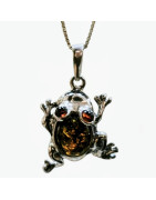 Pendentif Ambre Grenouille avec Chaîne Argent 925 44 cm