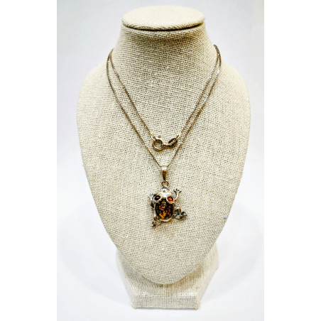 Pendentif Ambre Grenouille avec Chaîne Argent 925 44 cm