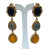Boucles Onyx Labradorite et Ambre Laiton Plaqué Or Collection NIIKI