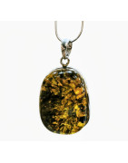 Pendentif Ambre Vert avec Chaîne Argent 925