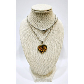 Pendentif Ambre Feuille Argent 925 sur Chaîne 46 cm