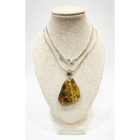 Pendentif Ambre Vert avec Chaîne 44cm