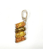 Pendentif Ambre Baltique et Vert Argent 925 avec Chaîne Acier 48 cm
