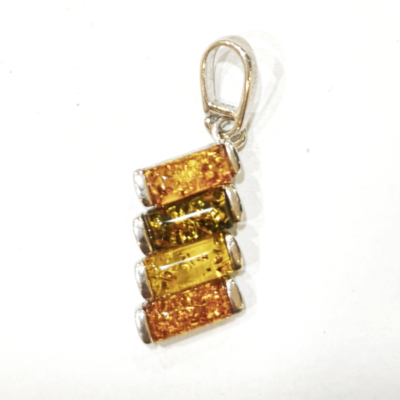 Pendentif Ambre Baltique et Vert Argent 925 avec Chaîne Acier 48 cm