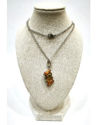 Pendentif Ambre Baltique et Vert Argent 925 avec Chaîne Acier 48 cm