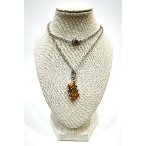 Pendentif Ambre Baltique et Vert Argent 925 avec Chaîne Acier 48 cm