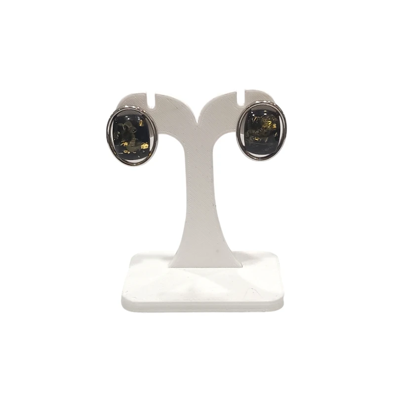 Boucles Ambre Vert rectangles Argent 925