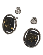 Boucles Ambre Vert rectangles Argent 925