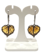 Boucles Ambre Vert Feuilles Argent 925