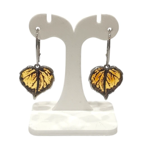Boucles Ambre Vert Feuilles Argent 925