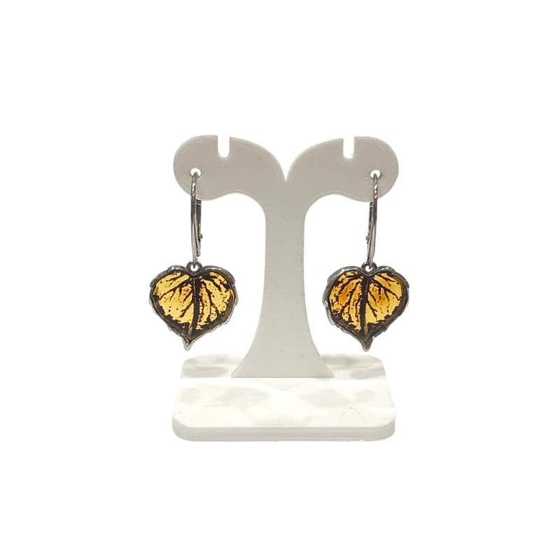 Boucles Ambre Vert Feuilles Argent 925