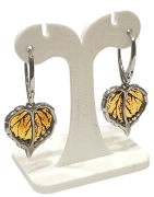Boucles Ambre Vert Feuilles Argent 925