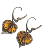 Boucles Ambre Vert Feuilles Argent 925