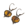 Boucles Ambre Vert Feuilles Argent 925