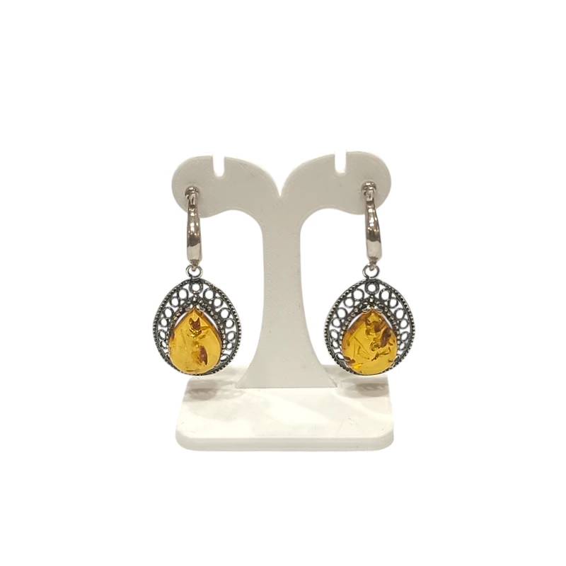 Boucles Ambre Ovales à Clips Argent 925