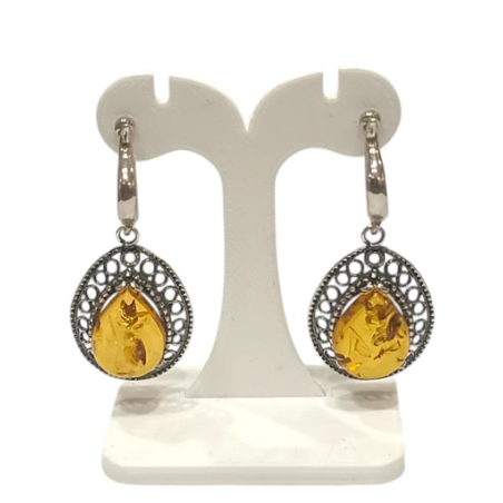 Boucles Ambre Ovales à Clips Argent 925