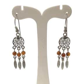 Boucles Ambre Fleur de vie "attrape rêve" Argent 925