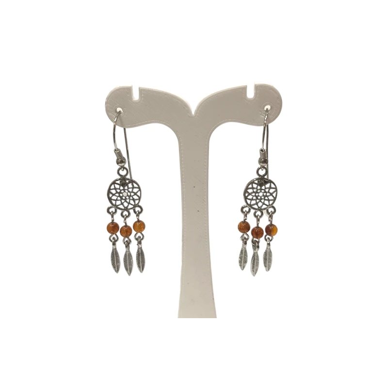 Boucles Ambre Fleur de vie "attrape rêve" Argent 925