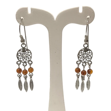 Boucles Ambre Fleur de vie "attrape rêve" Argent 925