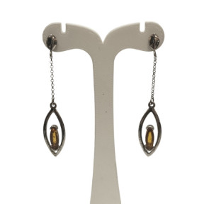 Boucles Ambre Cognac Ovales Argent 925