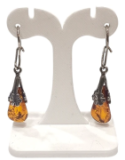 Boucles Ambre Cognac Gouttes Argent 925