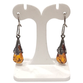 Boucles Ambre Cognac Gouttes Argent 925
