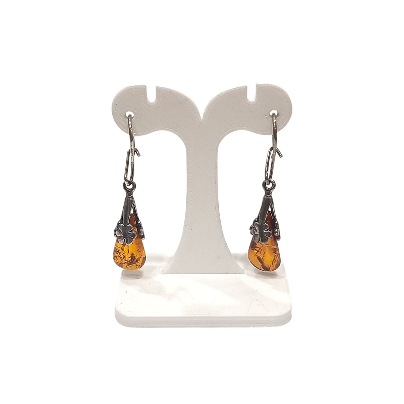 Boucles Ambre Cognac Gouttes Argent 925