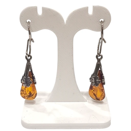 Boucles Ambre Cognac Gouttes Argent 925